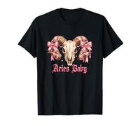 Aries Baby Coquette Zodiac Ram Skull Pink Ribbon Astrología Camiseta