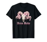 Aries Baby Zodiac Coquette Ram Skull Pink Ribbon Astrología Camiseta