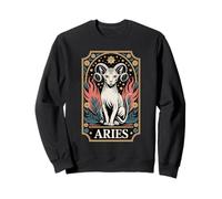 Aries Cat Zodiac Ram Cuernos Fuego Flores Estrellas Sudadera