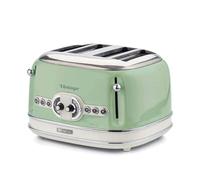 Ariete 156/04 - Tostador 4 ranuras anchas paredes frías, sistema expulsión automática, 1600 W, acero inoxidable, pies antideslizantes, verde pastel