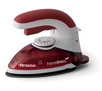 Ariete 6224 - Plancha de Viaje Plegable Travel Chic, 800 W, Sistema de Sujeción Patentado para Plancado Verticual, Voltaje Dual, Acero Inoxidable, Rojo