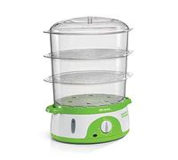 Ariete 911 - Cocedor a vapor de 3 pisos, temporizador, 3 cestas con bandeja arroz, blanco y verde