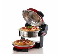 Ariete 927 - Horno de pizza doble, 5 niveles de cocción, 2 placas refractarias antiadherentes, 2 bandejas de madera incluidas, max. 400 °C, 2 termostatos, diámetro 32 cm, 2300 W, rojo