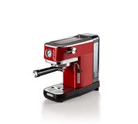 Ariete Espresso Slim Metal 1381, cafetera con manómetro, compatible con café en polvo y monodosis ESE, 15 bares máximos, filtro 1 o 2 tazas, lanza para capuchino, 1300 W, color rojo