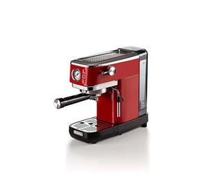 Ariete Espresso Slim Metal 1381, cafetera con manómetro, compatible con café en polvo y monodosis ESE, 15 bares máximos, filtro 1 o 2 tazas, lanza para capuchino, 1300 W, color rojo