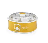 Ariete Yogurtera 617 de 1.3 litros, 7 tarros de cristal, tapa transparente, botón encendido apagado, compacta, 12 horas preparación, color amarillo blanco