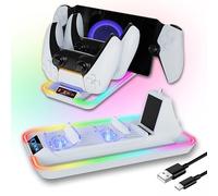 AriKroii Base de Carga para PS Portal Remote Player y Mando PS5, Cargador Portátil para PS5 con Cable, Carga Rápida 3 en 1 Cargador para Playstaiton 5 con 14 Modos Luz RGB y Indicador LED