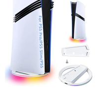 AriKroii Soporte Vertical para PS5 Pro/PS5/PS5 Slim, Soporte Base PS5 Slim con luz RGB, Soporte Vertical con con Tornillo & Alfombrilla de Silicona Antideslizante para PS5 Disco & Digital Edición