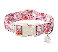 ARING PET Collar de perro rosa para Halloween, bonito collar de calabaza y fantasma con cierre rápido de hebilla de plástico, cómodo collar de algodón para niños y niñas perros