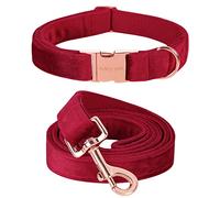 ARING PET Collar de Perro y Correa de Terciopelo, Bonito Collar Rojo para Perros y Correa, Collar Ajustable de Terciopelo Suave con Hebilla de Metal para Perros pequeños, medianos y Grandes