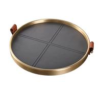 ArinkO Elegante Bandeja de Desayuno de Cobre: Bandeja Redonda de Cuero de inspiración Vintage para Almacenamiento y decoración del hogar, Ideal para exhibición de perfumes