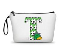 ARIOSEY Neceser de maquillaje con inicial pequeña para mujer, profesora, amiga, niña, regalo de graduación, regalo de cumpleaños de fútbol, Soccer, T