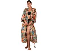 Arise Export Bata larga tipo kimono de algodón para dormir, blusa sedosa, camisón floral, grulla, kimono, cárdigan, cubierta, Multicolor 2, talla única