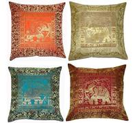 ARISE EXPORT - Funda de cojín bohemia hecha a mano, funda de cojín para sofá, decoración del hogar, sala de estar, juego de 4