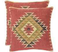 Arise Export - Juego de 2 fundas de cojín hechas a mano indias hechas a mano de 45,7 x 45,7 cm, fundas de almohada cuadradas de yute decorativas