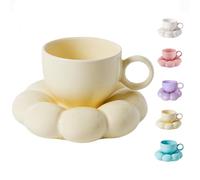 ARISKEY Bonita taza de café para mujer, juego de taza de té y platillo con cuchara, 200 ml para café con leche y leche, apto para lavavajillas y microondas, regalo para mamá, amarillo limón