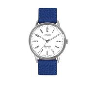 Aristo Bauhaus DESSAU - Reloj de aniversario 1925-2025 - Ø 38,5 mm - Acero inoxidable - Esfera blanca - Correa de cuero azul - Cuarzo 515 - Edición limitada - Fabricado en Alemania