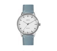 Aristo Reloj de pulsera automático unisex Bauhaus, correa de piel de color azul claro y esfera de acero inoxidable plateado pulido con parte frontal de cristal mineral. Fabricado en Alemania