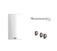 Ariston HS Premium - Caldera Gas Natural y Propano 30kw con Tamaño Reducido 31.9x40x74.5cm + Grifo Accesorio para Calefacción Caldera Lavabo y Ducha + Kit de Salida de Humos Horizontal para Calderas