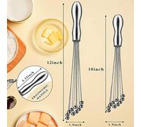 Aritynu Batidor Manual Mezclador De Bolas De Acero Inoxidable De 10 Y 12 | Acero Inoxidable, Tamaños de 10 y 12 Pulgadas, Alambres con Extremo de Bola, Huevos, para Rebozar Crema, Uso en