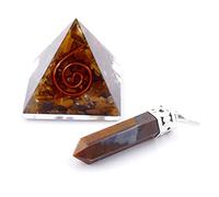 ARITZI - Juego de Minerales semipreciosas en formas de pirámide de orgonita y colgante de punta - Ojo de Tigre