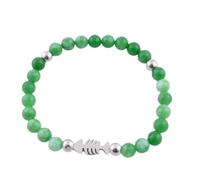 ARITZI | Pulsera de Esmeralda con Pez de Acero Inoxidable | Pulsera Elástica de Bolitas de 6 mm Piedras y Minerales Naturales | Accesorios para Mujer y Hombre | Abundancia