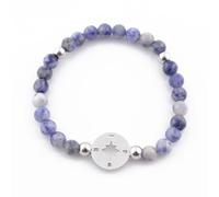 ARITZI | Pulsera de Soldadita con Rosa de los Vientos de Acero Inoxidable | Pulsera Elástica de Bolitas de 6 mm Piedras y Minerales Naturales | Accesorios para Mujer y Hombre | Dirección