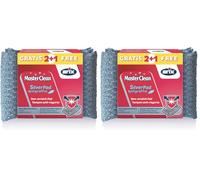 ARIX 3 esponjas SilverPad antiarañazos con Revestimiento de Aluminio de la línea Masterclean, Esponja con Tratamiento Antibacteriano, para Superficies delicadas, antiolores, 3 Unidades (Paquete de 2)