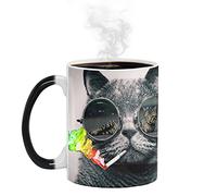 Ariycaz Taza de Gato, Divertida Taza de Café de Cerámica Reactiva al Calor que Cambia de Color Mejor Regalo para tu Gato Mamá Taza Mágica 12oz