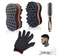 ARJDXDP 3 cepillos de esponja para el cabello, herramienta de peinado de barberos, cepillo de esponja ondulado, cepillos de doble cara dos en uno para rizos mágicos para cabello, rizos afro trenzados