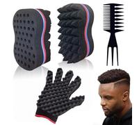 ARJDXDP 3 esponjas de pelo de barbero con agujeros grandes, esponja mágica de doble cara, giros de bobinas afro, cepillo para rizar el cabello para el hogar y el peluquero