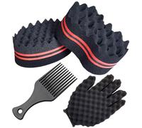 ARJDXDP 4 cepillos de esponja para el cabello, con agujeros grandes y pequeños, con peines y guantes, juego de peine afro 4 en 1 para peluquería y hogar
