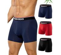 Arjen Kroos Calzoncillos Hombre Boxer Largo Bambú 3 Pack, Ropa Interior Abrir La Mosca Boxers, sin Etiqueta Bóxer Azul Oscuro/Rojo/Negro M