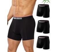 Arjen Kroos Calzoncillos Hombre Boxer Largo Bambú 3 Pack, Ropa Interior Abrir La Mosca Boxers, sin Etiqueta Bóxer Negro L