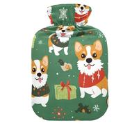 Ark Green Playful Pups - Botella de agua caliente de viaje de Navidad con cubierta suave, bolsa de agua de 2 L para calentador de manos y pies