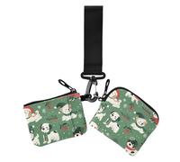 Ark Green Playful Pups, monederos de Navidad para mujer, tarjetero, pequeños organizadores de dinero desmontables con llavero para mujer, 2 piezas