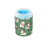 Ark Green Playful Pups - Taza limpiadora de patas portátil de Navidad con cepillo de silicona suave, suministros de aseo para perros pequeños y medianos y razas de gatos