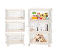 Ark miido Caja Almacenaje con Tapa, 3 Caja Plegable Plastico con Ruedas, Cajas de Almacenamiento Apilables con Tapa y Puerta para Casa y Oficina