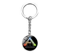 Ark Survival Evolved - Llaveros largos con logotipo de Arca del juego, diseño de dinosaurio, cúpula de cristal, llavero de metal, para mujeres y hombres, joyería de recuerdo, plata, 25