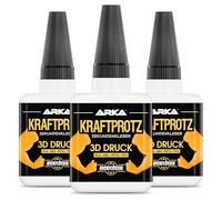 Arka 3D Print Super Glue Extra Fuerte | 3 x 50 g | Incluye Punta Anti-Desecación | Kraftprotz | Pegamento Grueso Resistente Al Agua | Para PLA, ABS, PETG y TPU