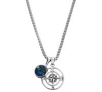 Arkai Atlas - Collar con colgante de brújula plateada y azurmalaquita para hombre, cadena de acero inoxidable, joyería única para aventureros y exploradores, 75, Metal, No es una piedra preciosa