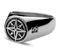 Arkai by Trendhim - Anillo de sello para hombre, acero inoxidable 316L pulido, diseñado en Dinamarca, en forma de D, acero/negro