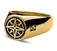 Arkai by Trendhim - Anillo de sello para hombre, acero inoxidable dorado con diseño de brújula, acero inoxidable 316L, diseñado en Dinamarca, acabado pulido, dorado