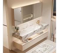 ARKCHIU Conjunto De Muebles De Baño De Pared con Lavabo, Incluye Gabinete De Espejo, Mueble De Baño con CajonesBeige,150cm/59in