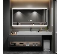 ARKCHIU Juego De Muebles De Baño con Lavabo Y Espejo, Gabinete De Espejo De Baño De Iluminación Led, Mueble De Baño Suspendido con LavaboBlack,160cm/63in