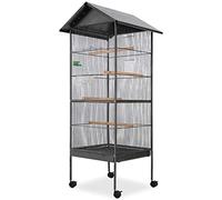 ARKEM Jaula para pájaros con Techo de Acero Negro 66x66x155 cm Aves Canarios Jaula para Mascota