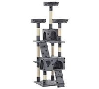 ARKEM Rascador para Gatos Poste rascador de sisal 170 cm Huellas Gris Rascador árbol para Gato, Juguete Desestresante