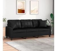 ARKEM Sofá de 3 plazas con Cojines Cuero sintético Negro 180 cm Sofas Cama Modernos 3 Plazas Sofa Cama Liquidacion