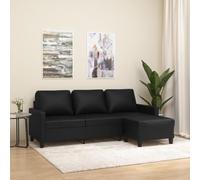 ARKEM Sofá de 3 plazas con Taburete Cuero sintético Negro 180 cm Sofas Cama Modernos 3 Plazas Sofa Cama Liquidacion