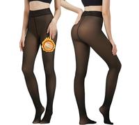 Arkim Medias con forro polar para mujer, de invierno (S/M/L), 1 línea de costura en la entrepierna, medias falsas transparentes, medias térmicas de alta elasticidad, leggings de invierno, Forro polar